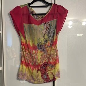 Mexx Pink and Yellow Graphic Fitted Blouse